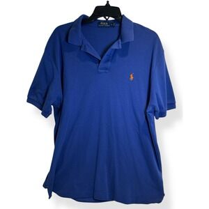 Polo Ralph Lauren Navy Blue Polo Shirt Lightweight Cotton Linen Classic Fit L
